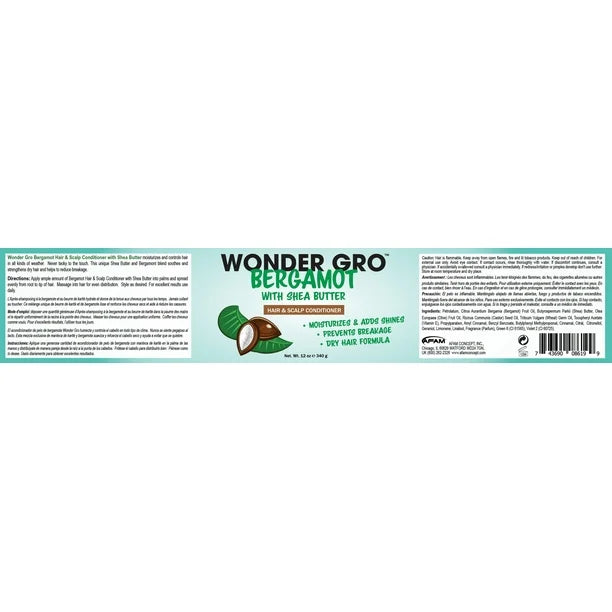 Wonder Gro Bergamot with Shea Butter Hair Grease Styling Conditioner, 12 fl oz