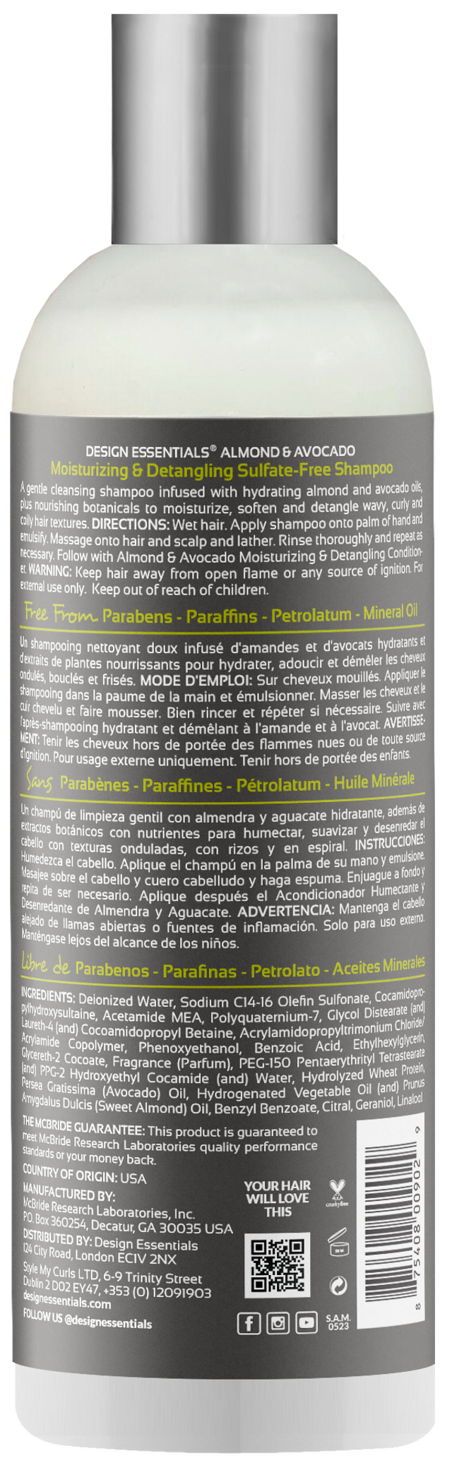 DESIGN ESSENTIALS Almond & Avocado Moisturizing & Detangling Sulfate-Free Shampoo