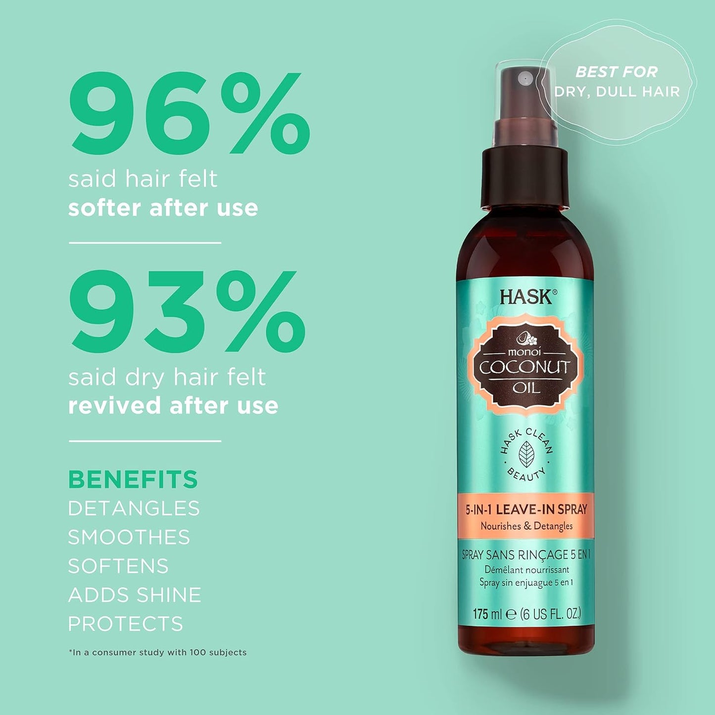 HASK monoi coconut oil 5 in 1 leave-in spray 175mL 6 oz