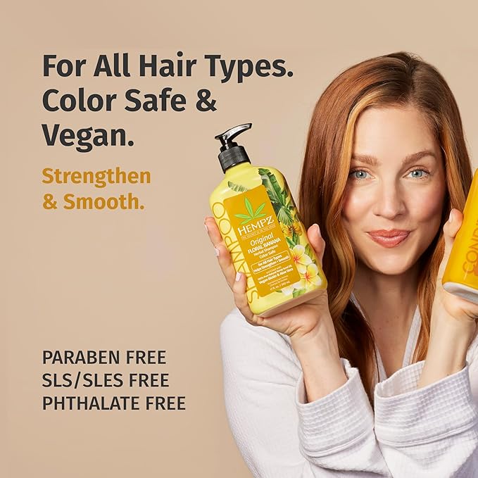 HEMPZ Light Floral & Banana Original Herbal Hair Shampoo - Enriching Hydration to Prevent Frizz, Enhance Shine with Natural Extracts - 17 Fl OZ
