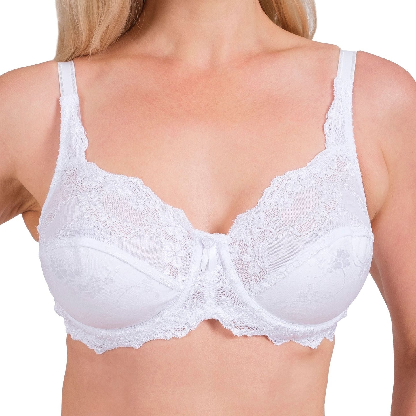 Lace Full-Coverage Underwire Bra – Adjustable Straps, Breathable Fabric & Elegant Everyday Support (White, Skin, Black)