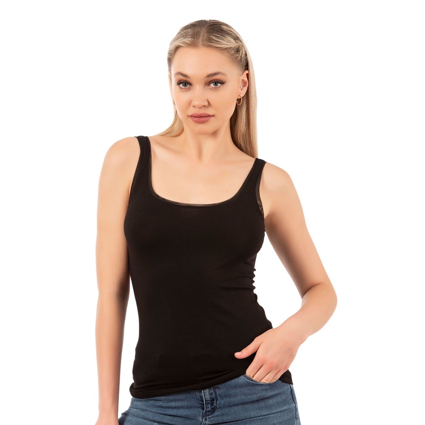 Women's Modal-Cotton Tank Top with Bias Trim – Breathable & Stretchy Everyday Essential