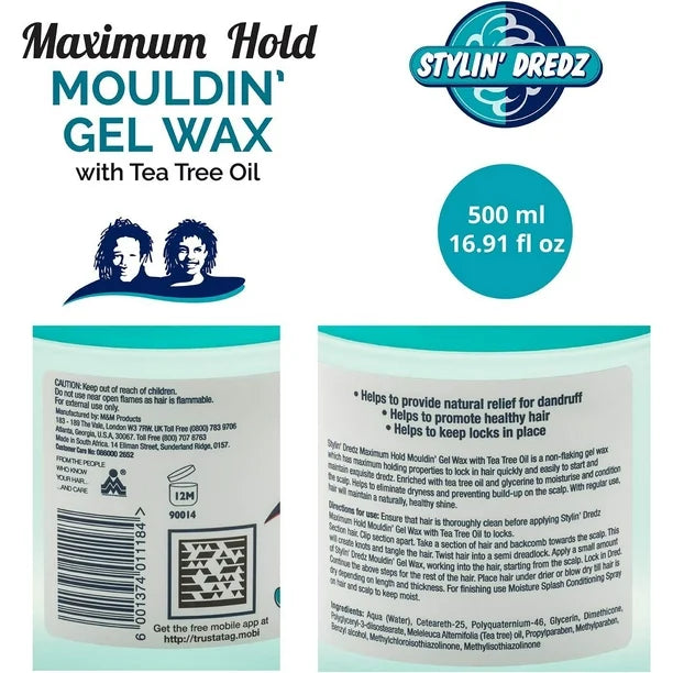 Stylin Dredz Maximum Hold Mouldin Gel Wax with Tea Tree Oil