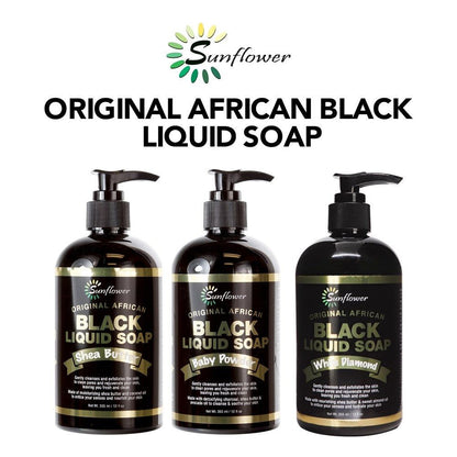 Sunflower original African Black Liquid Soap - Baby Powder (12oz)