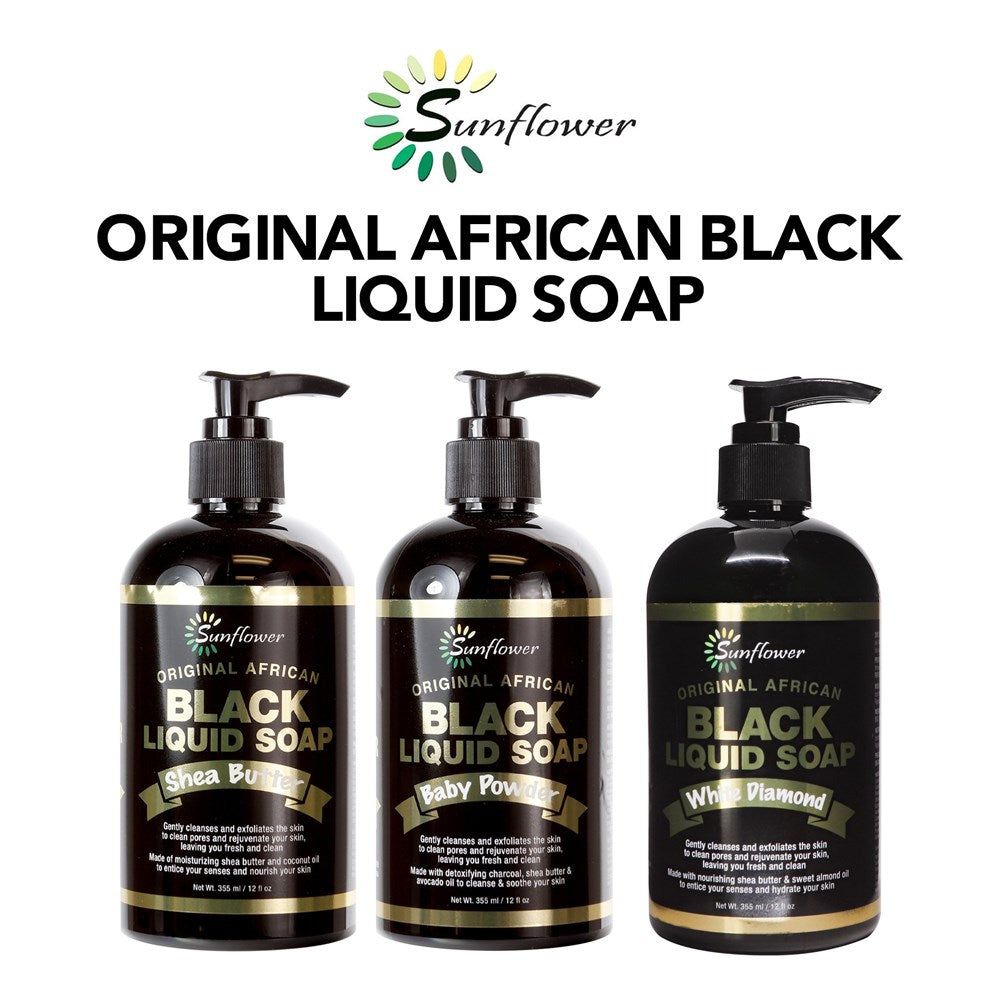 Sunflower Original African Liquid Black Soap - White Diamond (12oz)