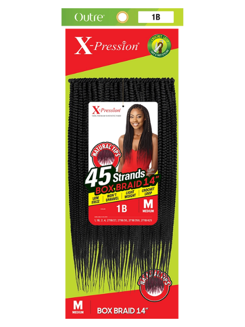 X-Pression Box Braid Medium Natural Tip 45 Strands Crochet Braid - Color 2T1B/425