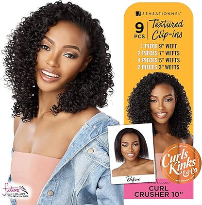 Sensationnel clip in - curl crusher 10inch textured clip in 9 piece pack
