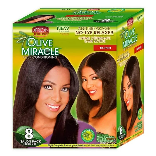 African Pride Olive Miracle Deep Conditioning No-Lye Relaxer 8 Pack Touch-ups Super