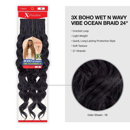 Outre Crochet Braids X-Pression Twisted Up 3X Boho Wet N Wavy Vibe Ocean Braid 24″