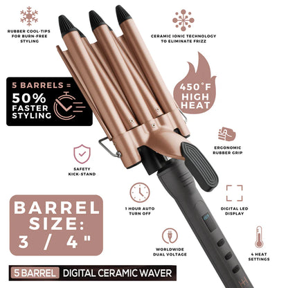 ANNIE Hot & Hotter Digital Ceramic 5 Barrel Waver (3/4inch)