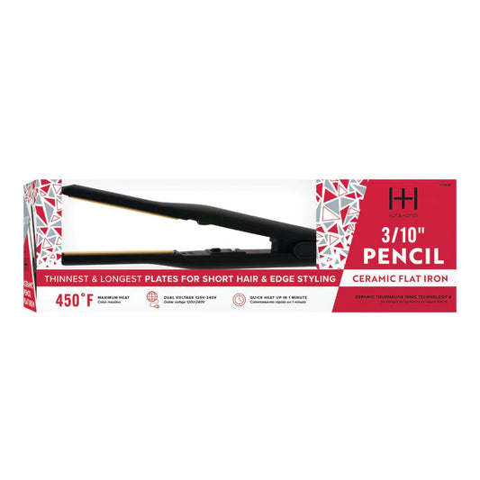 Hot & Hotter Pencil Ceramic Tourmaline  Pencil Flat Iron 3/10" Black