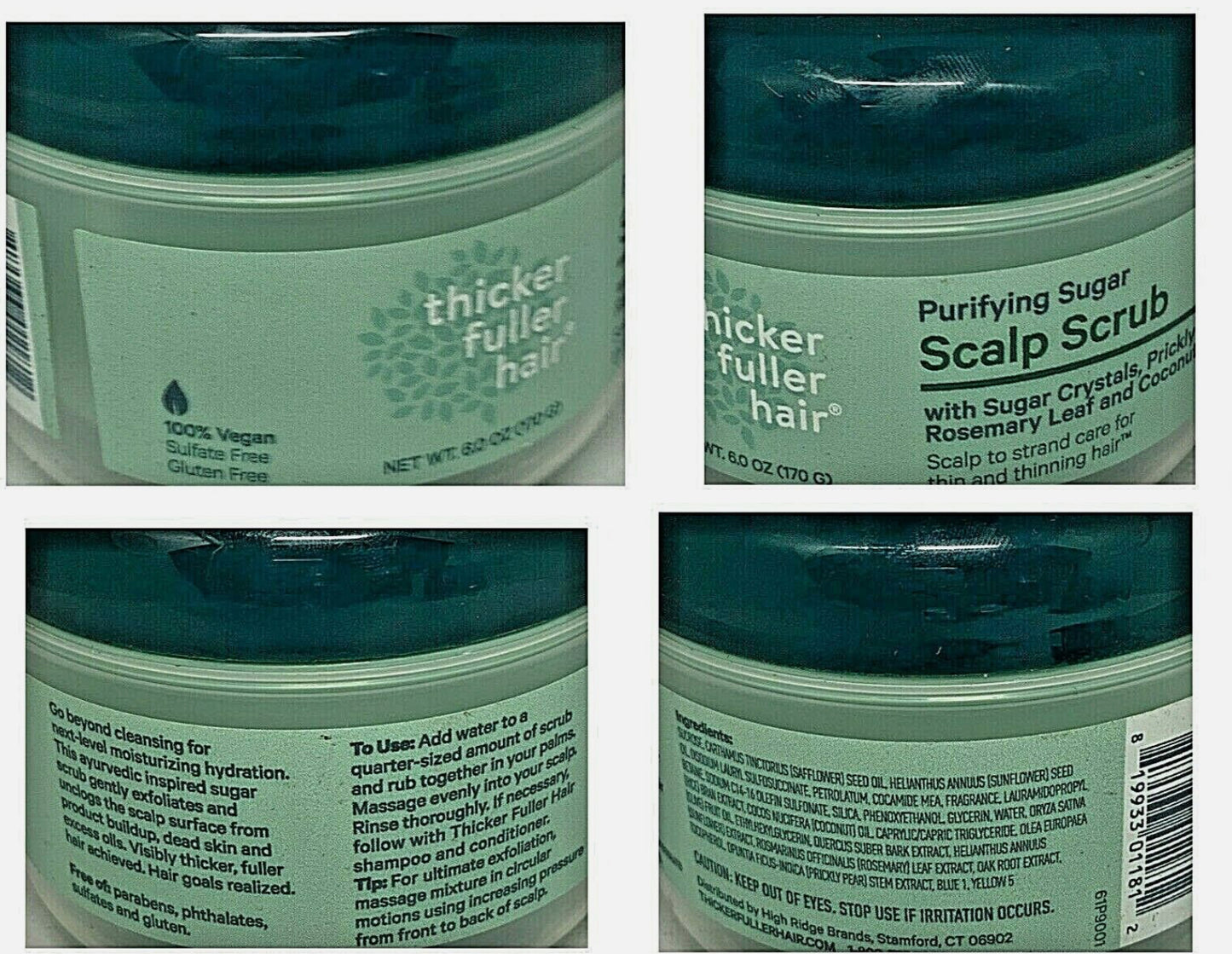 THICKER FULLER HAIR Purifying Sugar Scalp Scrub  170g  6 oz