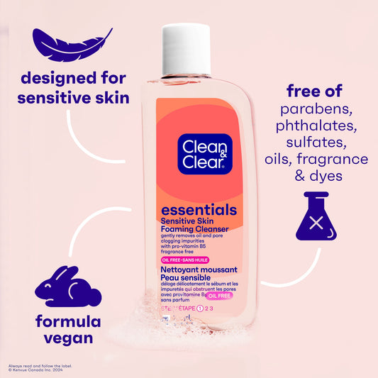 Clean & Clear Essentials Sensitive Skin Foaming Facial Cleanser 235ml