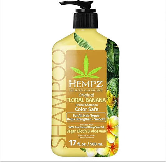 HEMPZ Light Floral & Banana Original Herbal Hair Shampoo - Enriching Hydration to Prevent Frizz, Enhance Shine with Natural Extracts - 17 Fl OZ