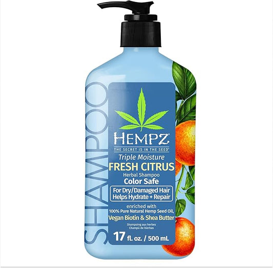 HEMPZ Peach & Grapefruit Triple Moisture Herbal Hair Shampoo - Moisturizing Gentle Shampoo to Nourish and Hydrate Hair - 17 Fl OZ