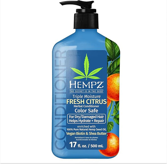HEMPZ Peach & Grapefruit Triple Moisture Herbal Hair Conditioner - Moisturizing Gentle Conditioner to Nourish and Hydrate Hair - 17 Fl OZ