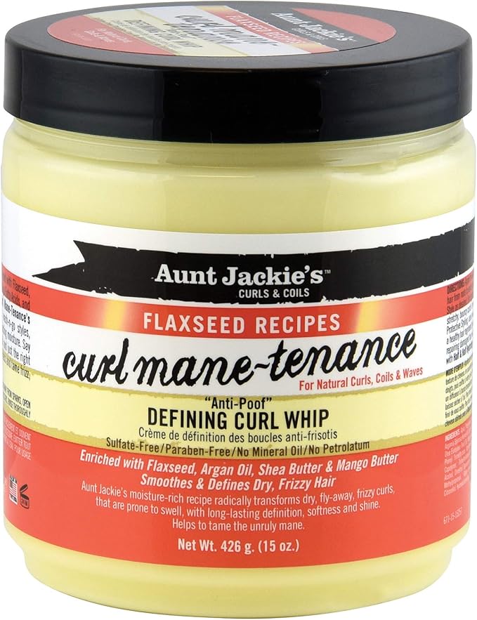 Aunt Jackie's Flaxseed Recipes Curl Mane-tenance, Lightwieght Anti-Poof Defining Curl Whip, Enriched with Flaxseed, Argan Oil and Shea Butter 15oz