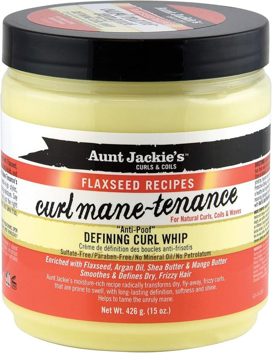 Aunt Jackie's Flaxseed Recipes Curl Mane-tenance, Lightwieght Anti-Poof Defining Curl Whip, Enriched with Flaxseed, Argan Oil and Shea Butter 15oz
