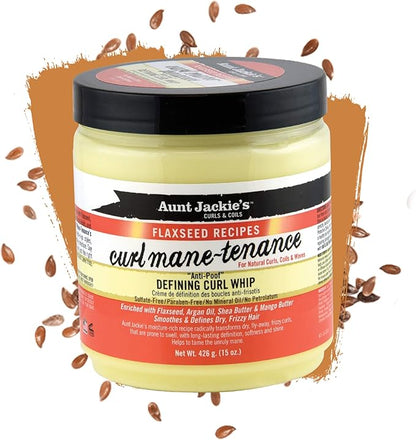 Aunt Jackie's Flaxseed Recipes Curl Mane-tenance, Lightwieght Anti-Poof Defining Curl Whip, Enriched with Flaxseed, Argan Oil and Shea Butter 15oz