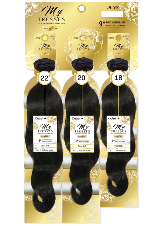 Outre My Tresses 100% Unprocessed Human Hair Gold Label Triple Bundle Pack NATURAL BODY 18" 20" 22"