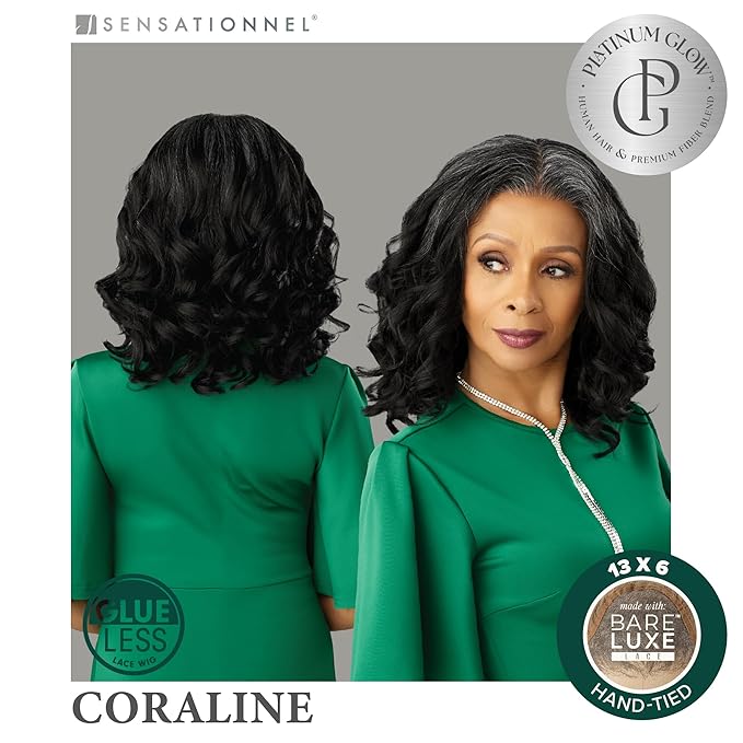 Sensationnel Platinum Glow 13X6 Wig - Coraline Lacefrontal Glueless HH blend Preplucked Hairline