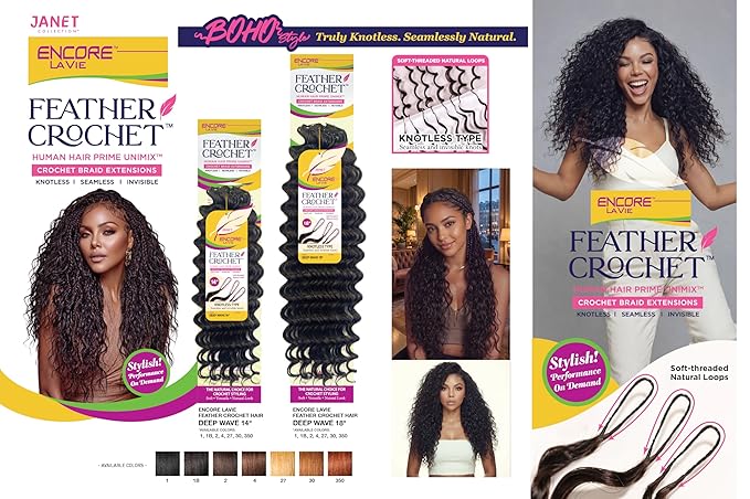 Janet H Hair Blend Feather Crochet Braids Encore La Vie Deep wave 18"