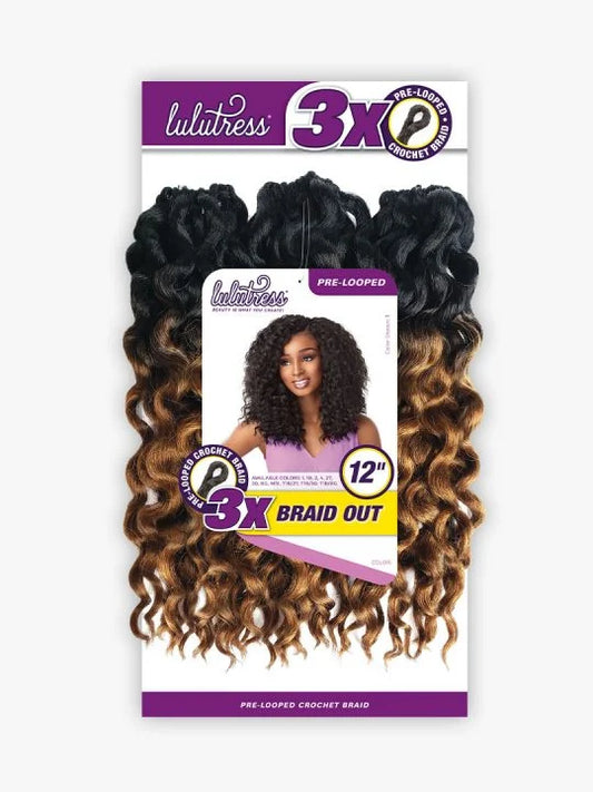 Lulutress 3x Braid out pre looped crochet braid 12"