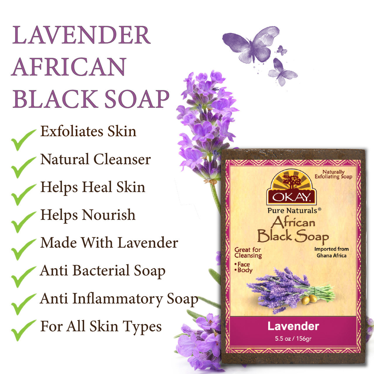 Okay Pure Naturals, African Black Bar Soap - Lavender
