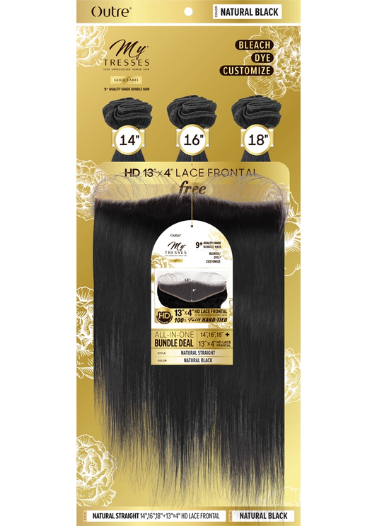 OUTRE My Tresses Gold Label Unprocessed Human Hair - STRAIGHT + 13X4 HD LACE CLOSURE 14"16"18"