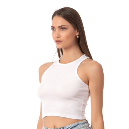 Women’s Ribbed High-Neck Crop Tank Top – Stretchy, Breathable Cotton Blend for Casual & Active Wear