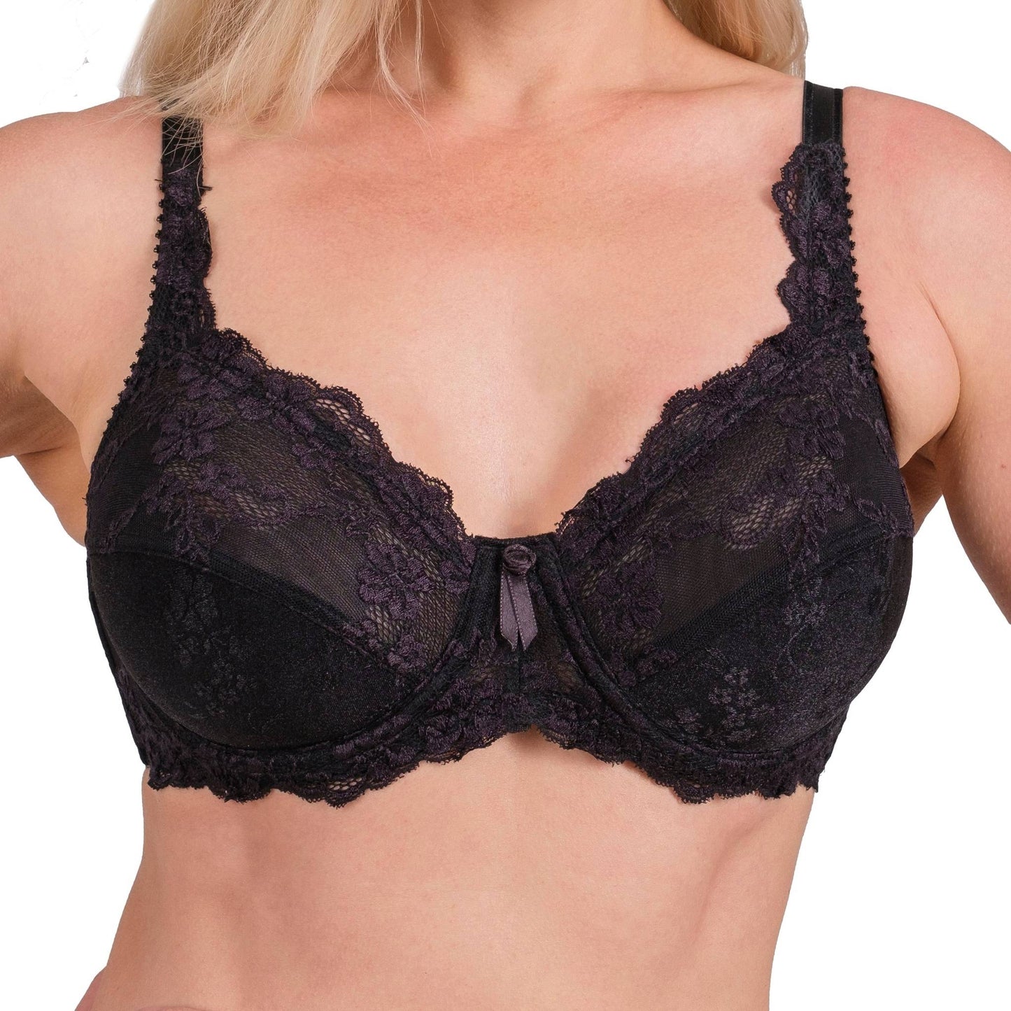 Lace Full-Coverage Underwire Bra – Adjustable Straps, Breathable Fabric & Elegant Everyday Support (White, Skin, Black)