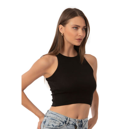 Women’s Ribbed High-Neck Crop Tank Top – Stretchy, Breathable Cotton Blend for Casual & Active Wear