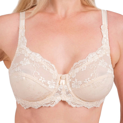 Lace Full-Coverage Underwire Bra – Adjustable Straps, Breathable Fabric & Elegant Everyday Support (White, Skin, Black)