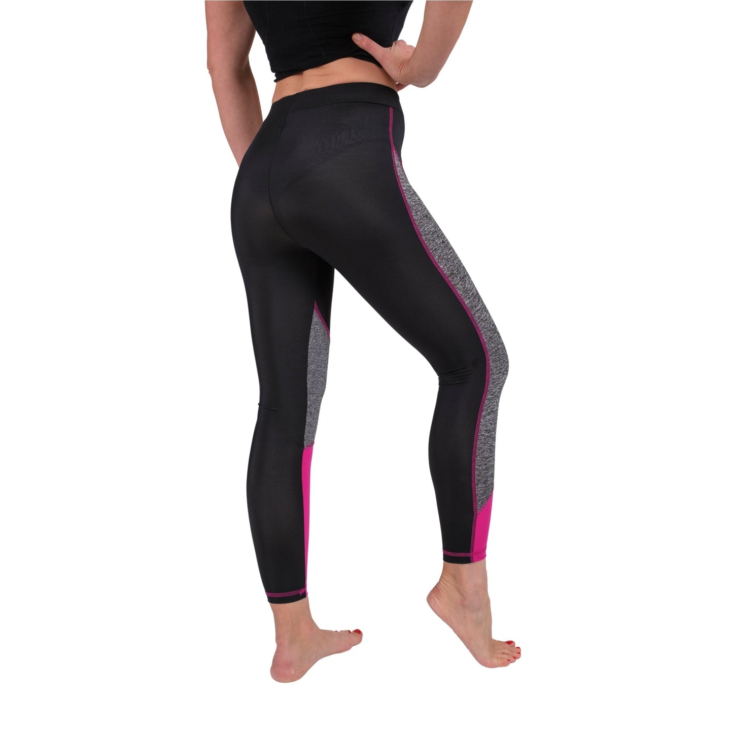 TriTone Flex Fit Yoga Leggings – Charcoal, Black & Fuchsia