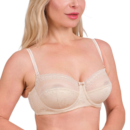 Women’s Lace Underwire Bra – Full-Coverage, Adjustable Straps & Breathable Floral Lingerie (Black, White, Nude)
