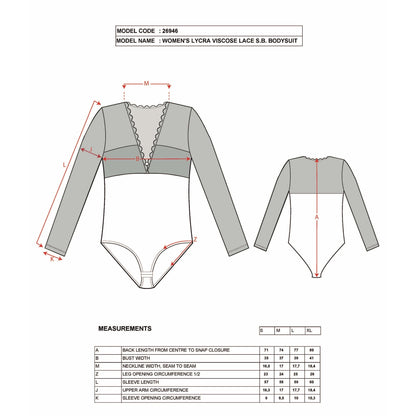 Women's Black Long Sleeve Lace Bodysuit – Elegant Viscose Blend with Floral Mesh Details