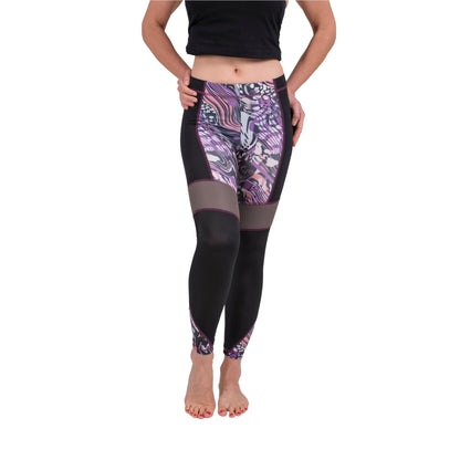 BoldMesh Sculpt Yoga Leggings – Black & Violet Pattern (Breathable Fit)
