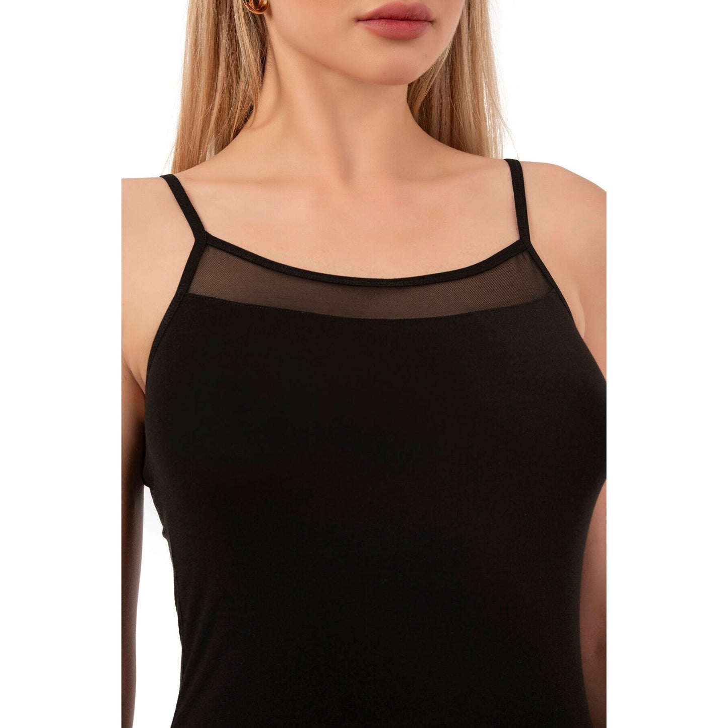 Women’s Cotton Modal Camisole with Mesh Detail – Soft Stretch Tank Top with Thin Straps