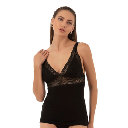 Women’s Lace Trim Cotton Modal Camisole – V-Neck Stretch Tank Top with Wide Straps