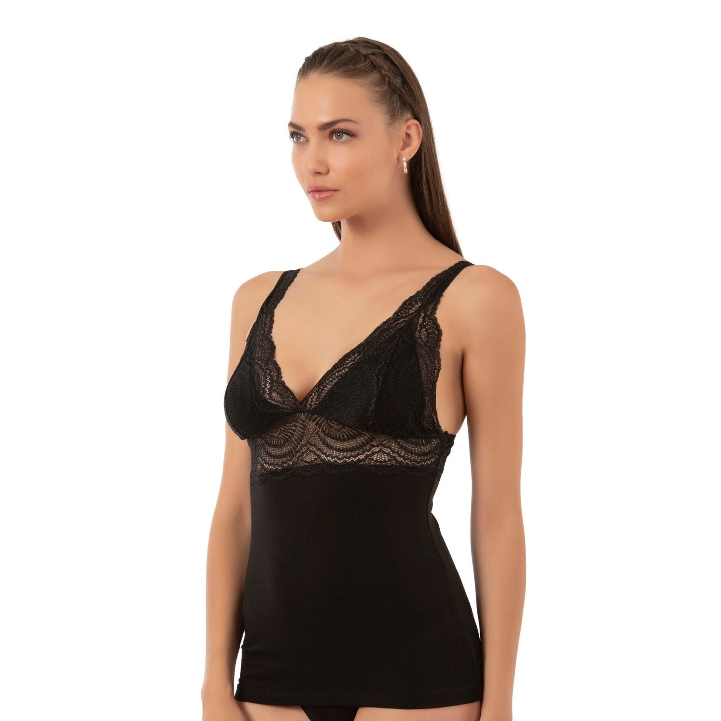 Women’s Lace Trim Cotton Modal Camisole – V-Neck Stretch Tank Top with Wide Straps