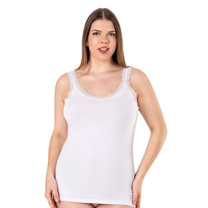 Plus Size Cotton Camisole with Lace Trim – Stretch Scoop Neck Tank Top for Women