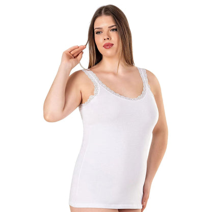 Plus Size Cotton Camisole with Lace Trim – Stretch Scoop Neck Tank Top for Women