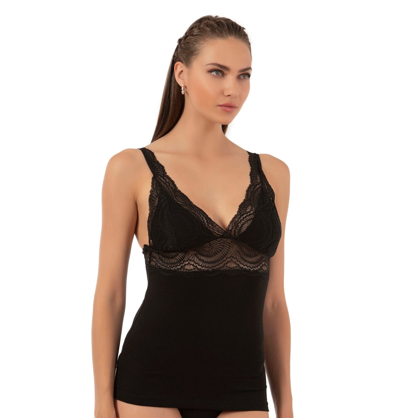 Women’s Lace Trim Cotton Modal Camisole – V-Neck Stretch Tank Top with Wide Straps