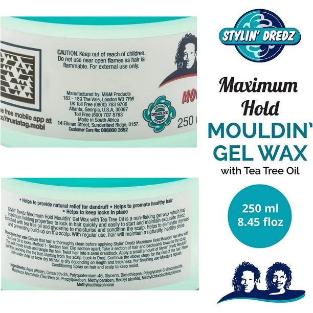 Stylin Dredz Maximum Hold Mouldin Gel Wax with Tea Tree Oil