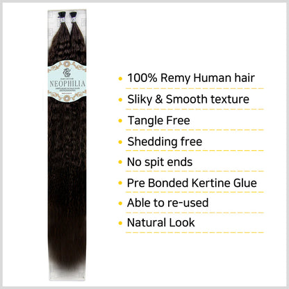 100% Human Hair! I-Tip Yaki Textured Hair Extension 18"